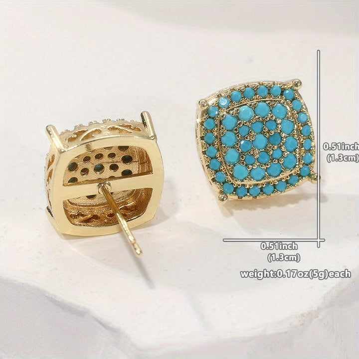 Elegant Square Synthetic Turquoise Stud Earrings