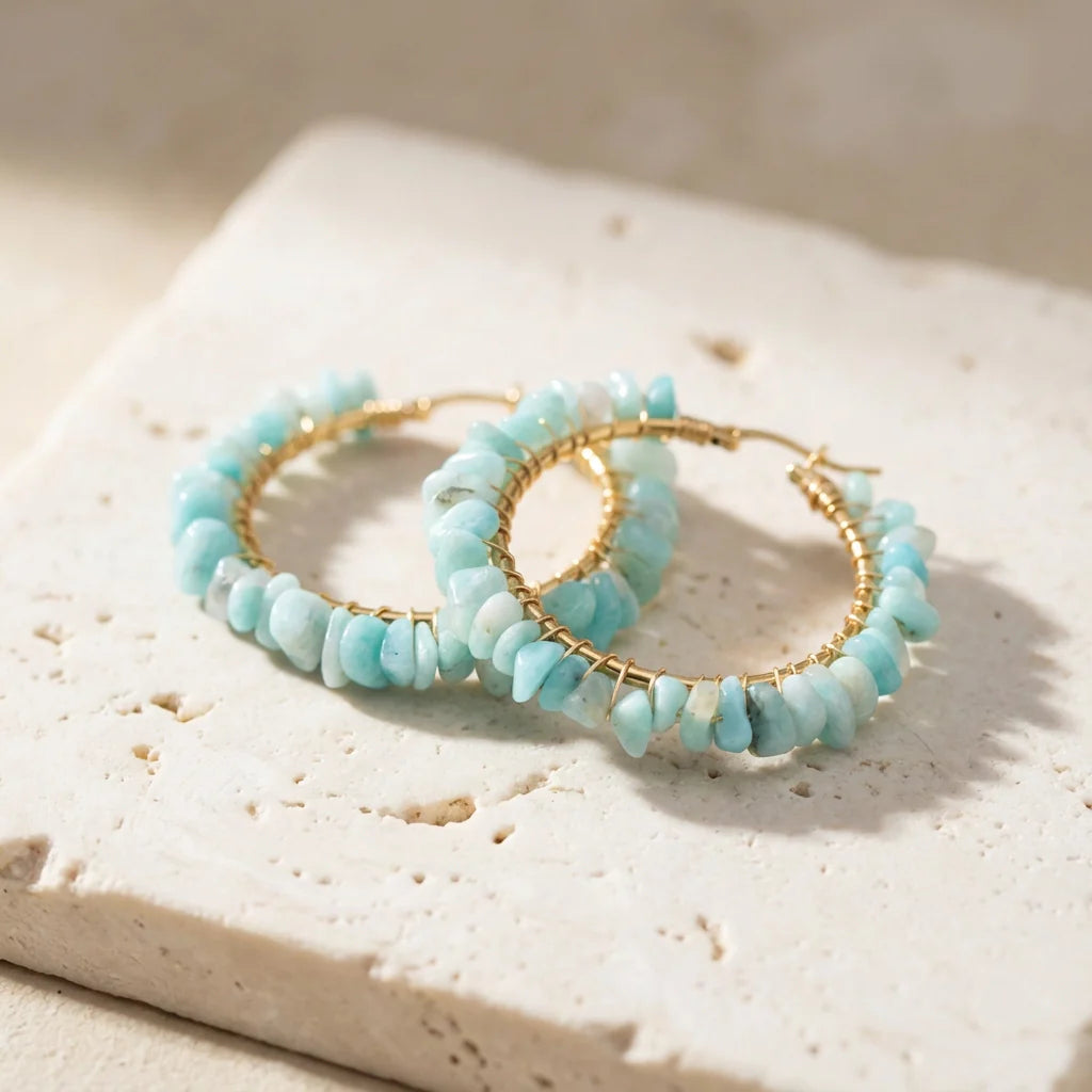 Balancing Amazonite Hoop Earrings - Amazonite 