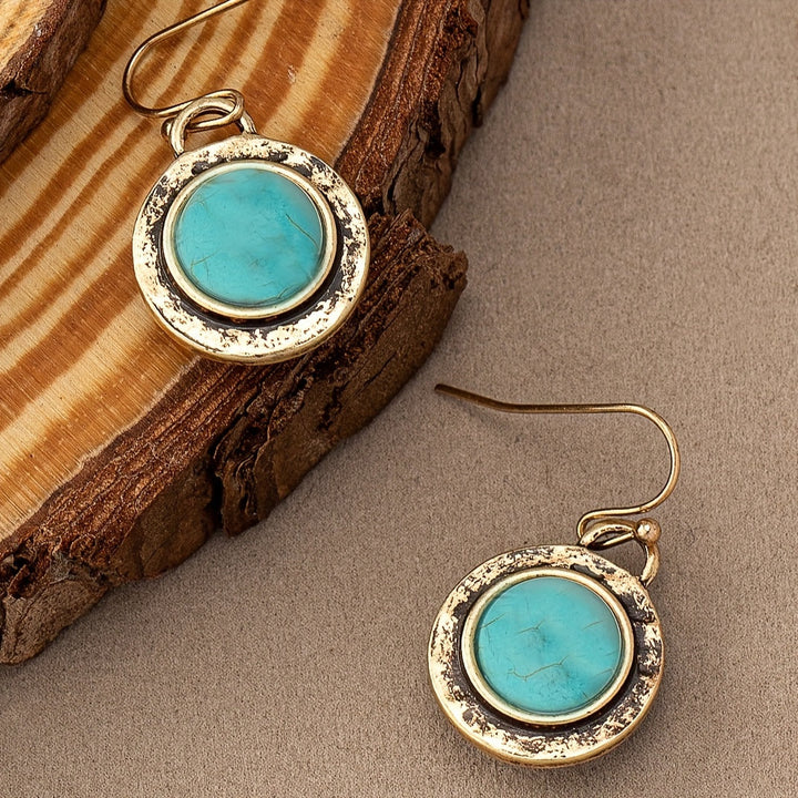 Bohemian Minimalist Turquoise Round Drop Earrings