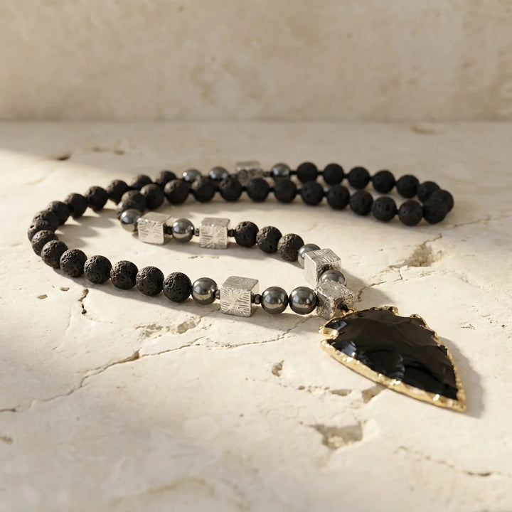 Black Obsidian Arrow Necklace - Obsidian