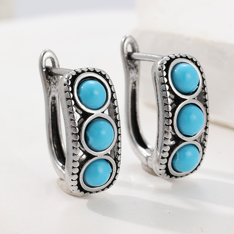 Vintage Minimalist Triple Turquoise Hoop Earrings