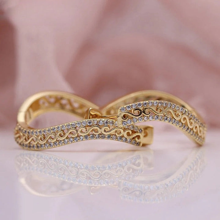 Vintage Opulent Circular Zirconia Inlaid Gold Plated Earrings