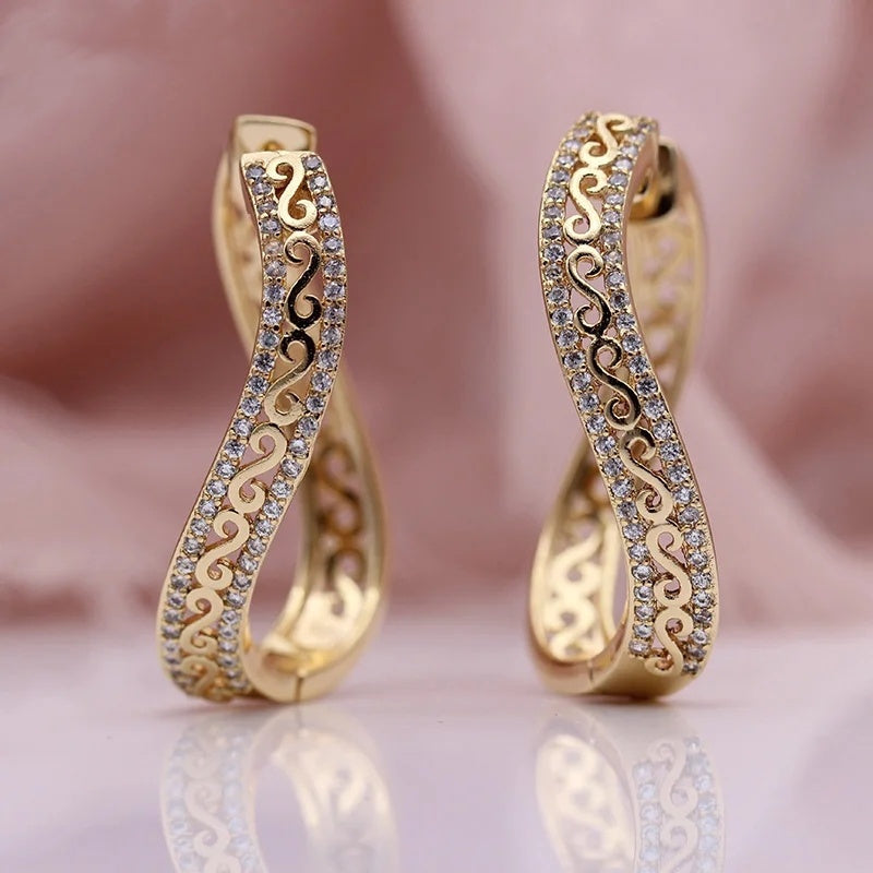 Vintage Opulent Circular Zirconia Inlaid Gold Plated Earrings