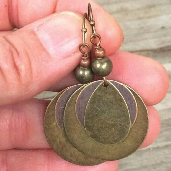 Vintage Distressed Bronze Tone Multi Layer Round Hoop Earrings