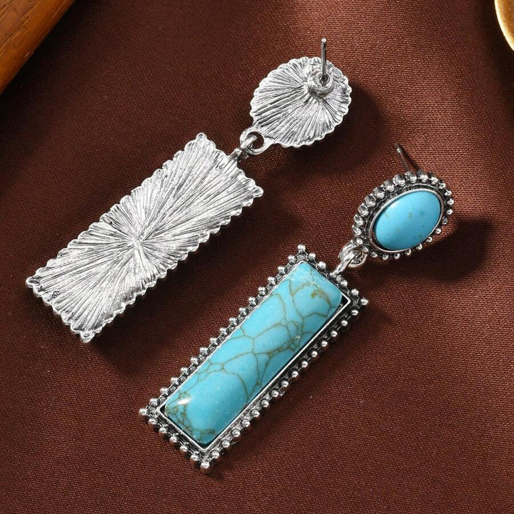 Bohemian Turquoise Geometric Rectangle Oval Stud Pendant Earrings