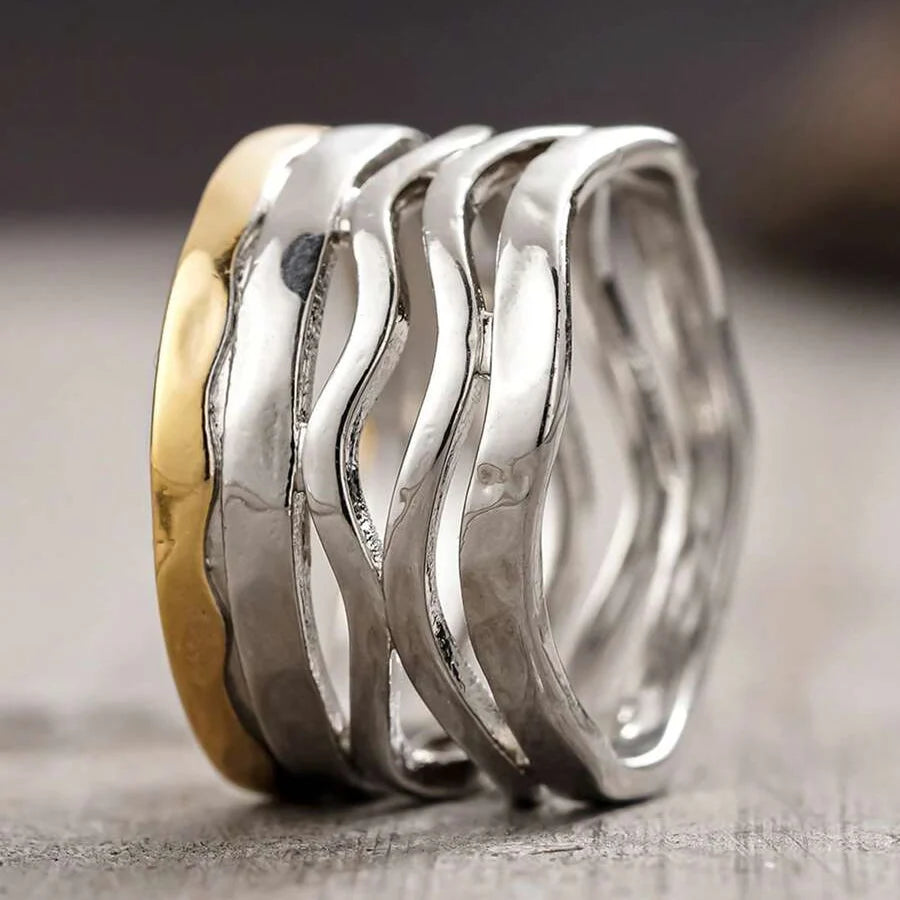 Retro Handcrafted Mixed Metal Multi Strand Wide Band