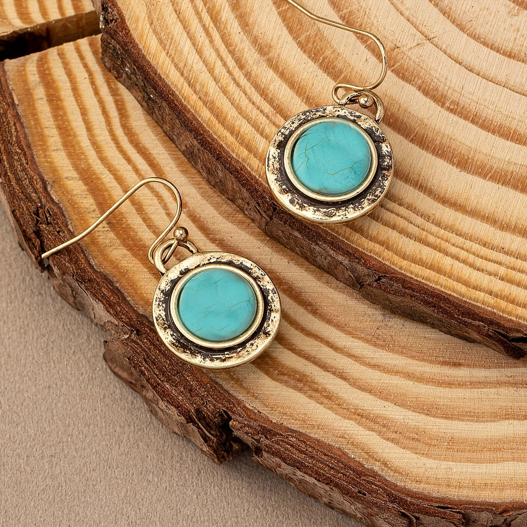 Bohemian Minimalist Turquoise Round Drop Earrings