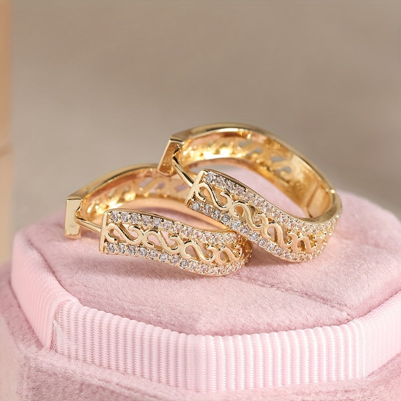 Vintage Opulent Circular Zirconia Inlaid Gold Plated Earrings