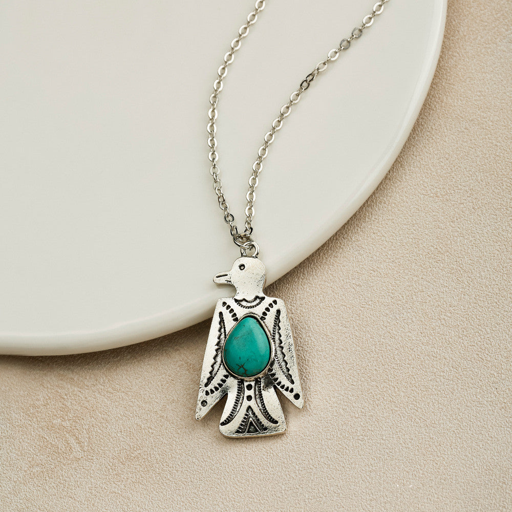 Vintage Bohemian Turquoise Ornament Pendant Necklace