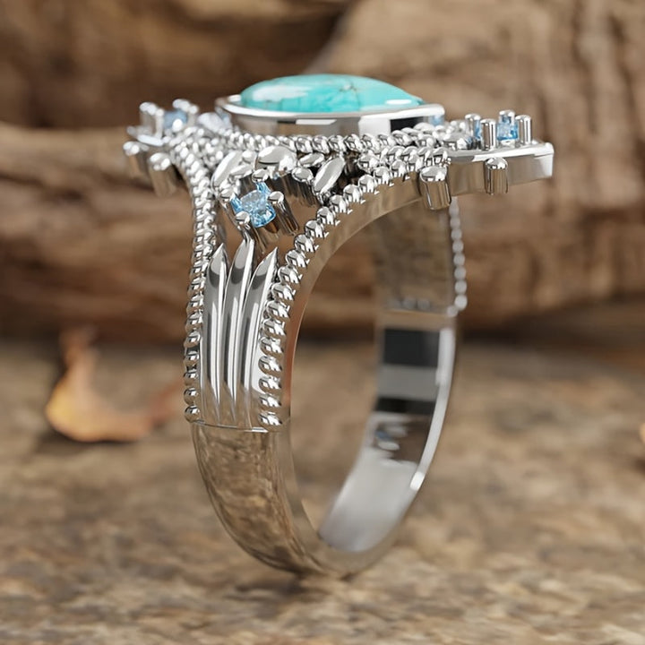 Bohemian Retro Style Blue Crystal Inlaid Turquoise Ring