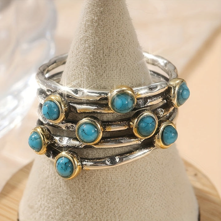 Vintage Geometric Turquoise Multi-Band Ring
