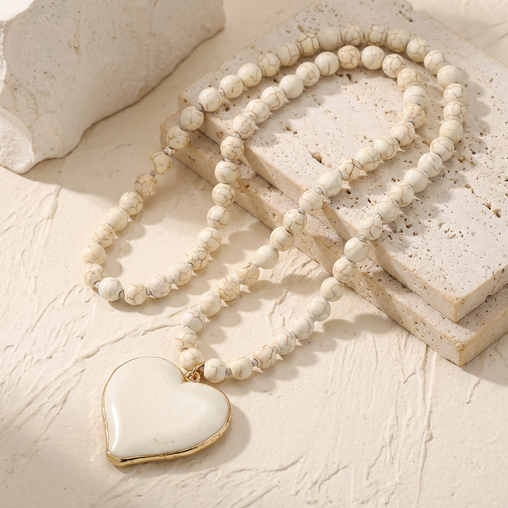 Turquoise Heart Gem Beaded Necklace