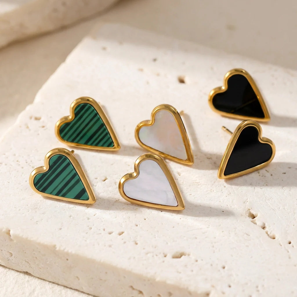 Heart Charm Earrings - Malachite