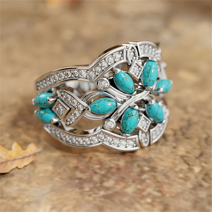 Vintage Bohemian Turquoise Floral Cluster Ring