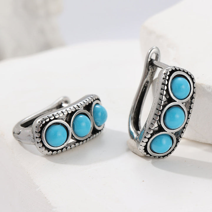 Vintage Minimalist Triple Turquoise Hoop Earrings