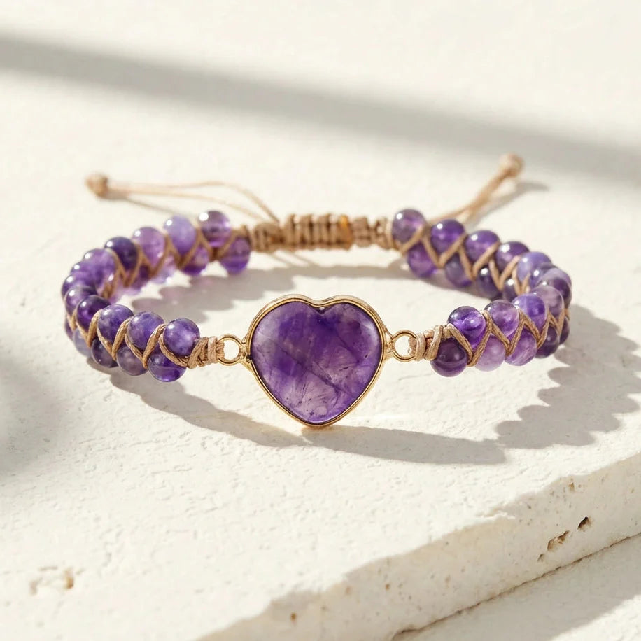 Woven Amethyst Heart Bracelet - Amethyst