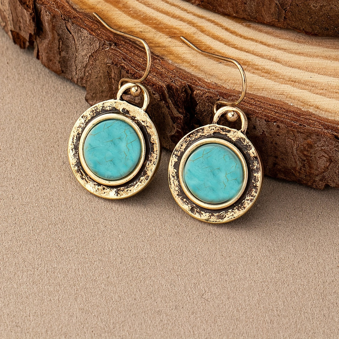 Bohemian Minimalist Turquoise Round Drop Earrings
