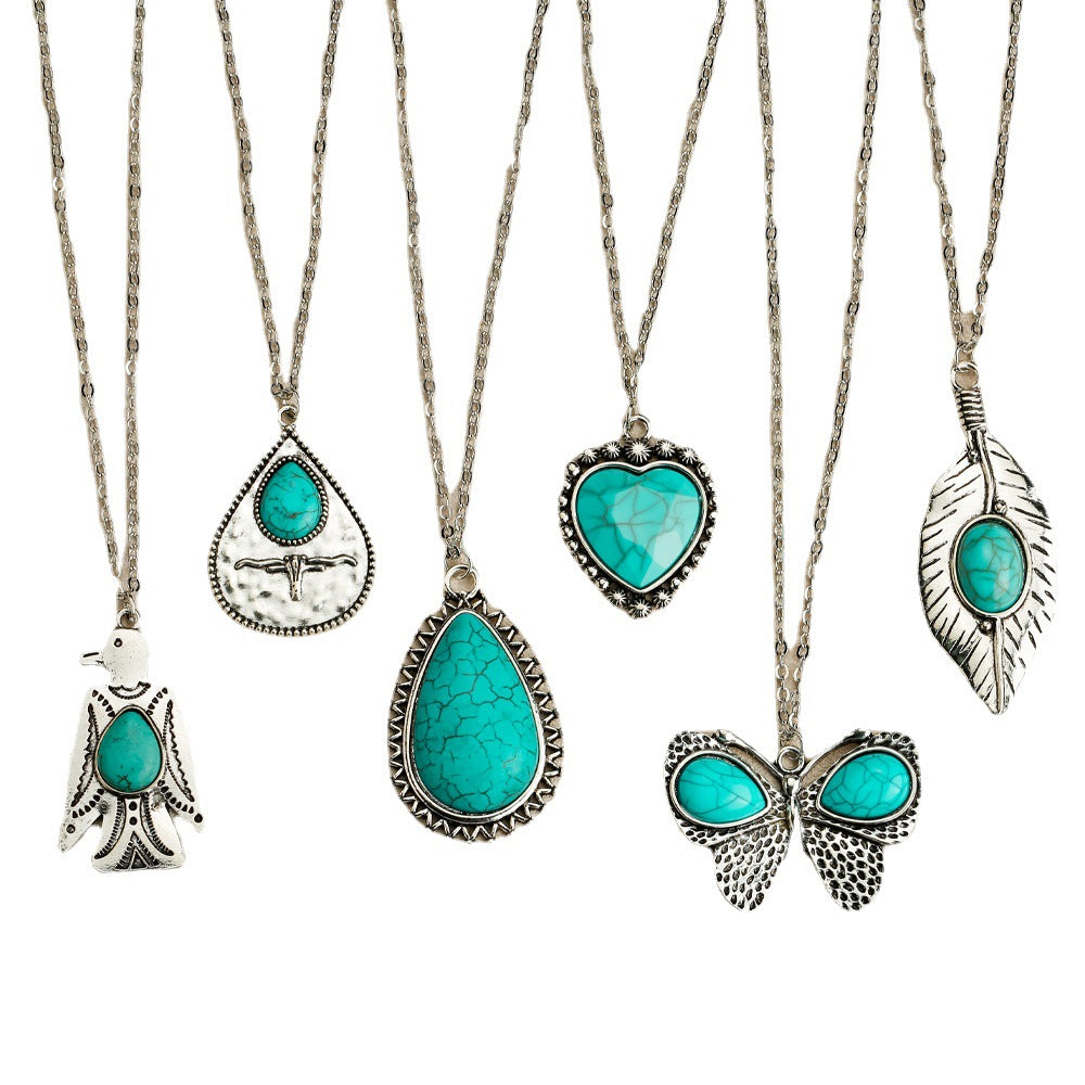Vintage Bohemian Turquoise Ornament Pendant Necklace