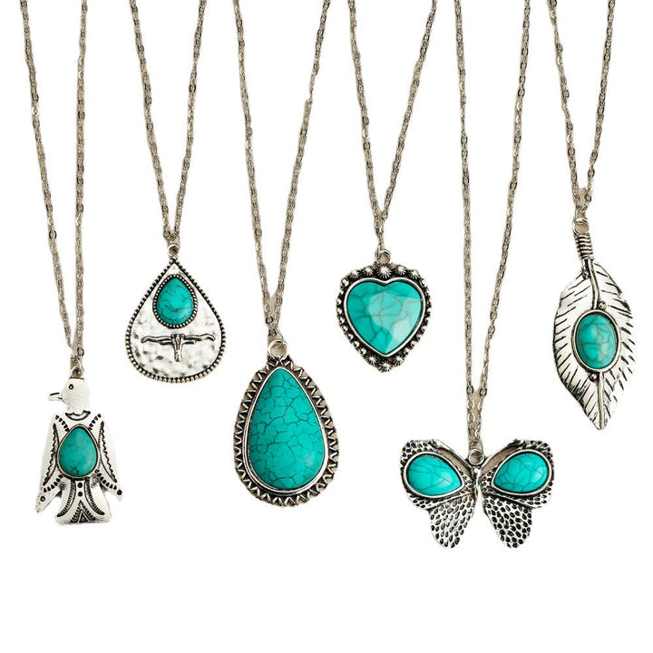Vintage Bohemian Turquoise Ornament Pendant Necklace