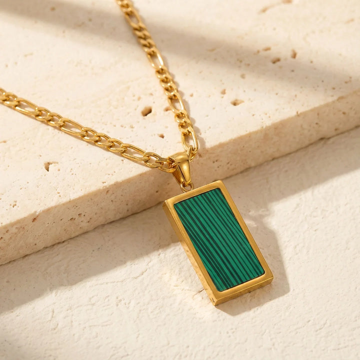 Ethereal Square Pendant Necklace - Malachite