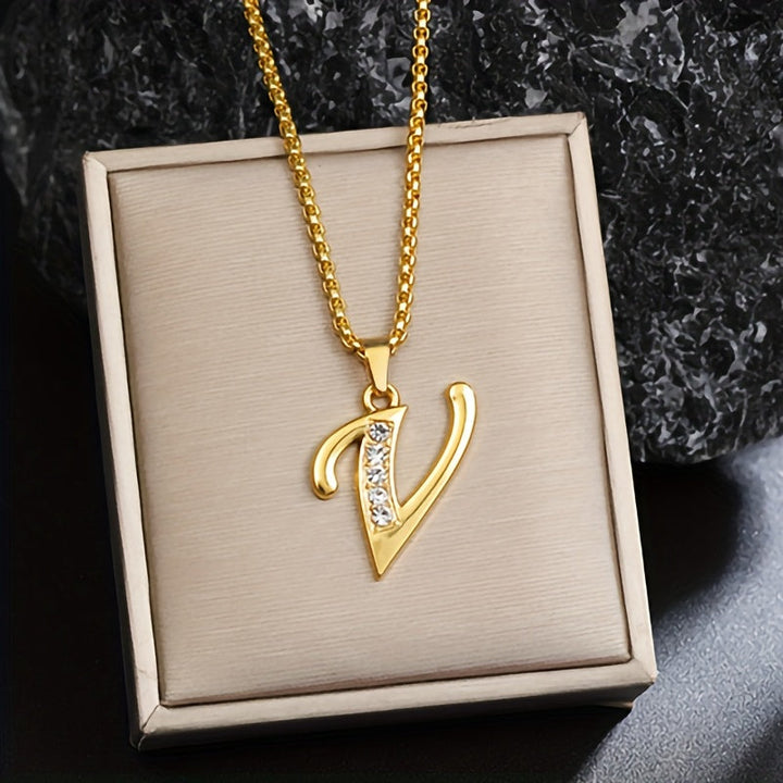 Crystal Accent Initial Necklace | Gold
