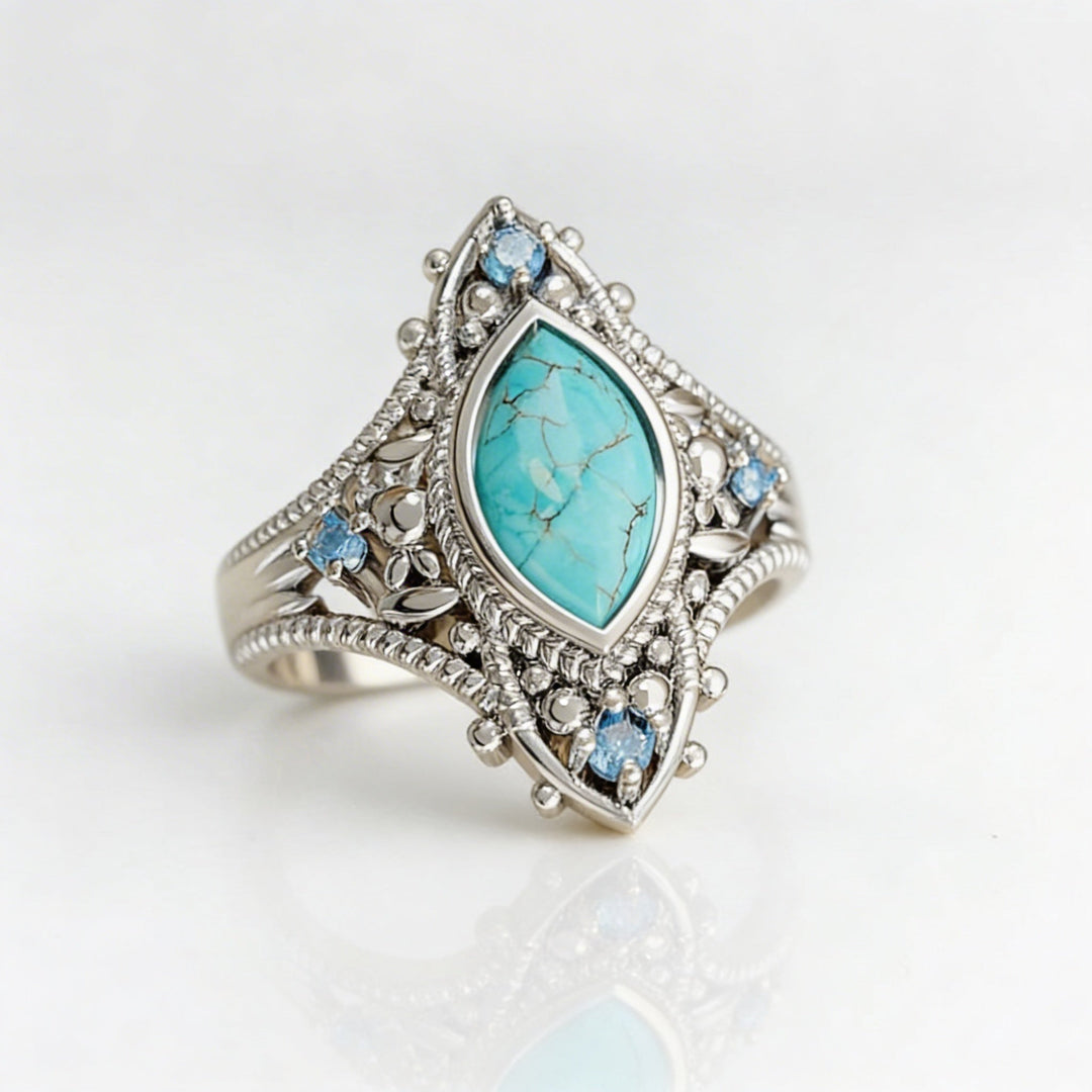 Bohemian Retro Style Blue Crystal Inlaid Turquoise Ring