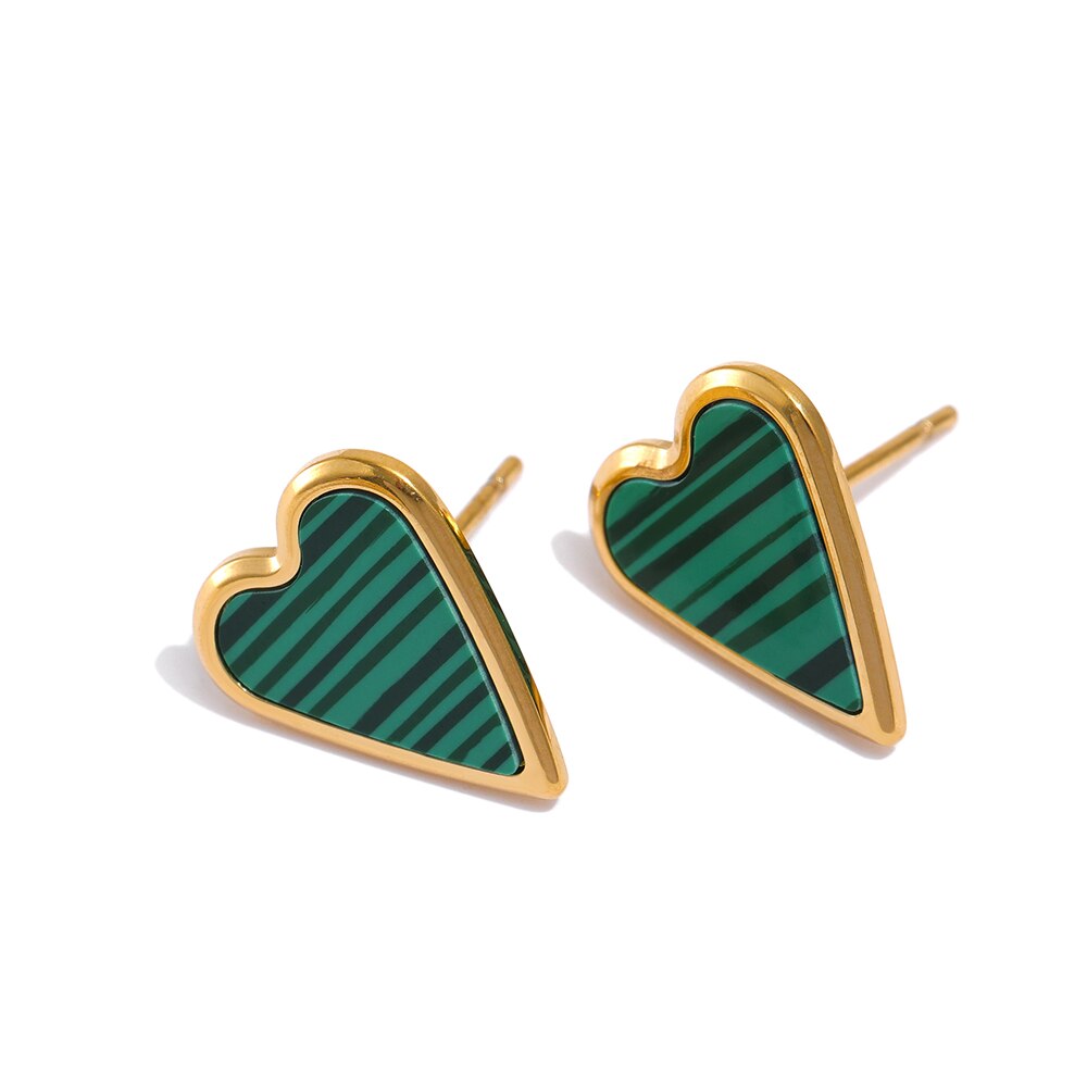 Heart Charm Earrings - Malachite