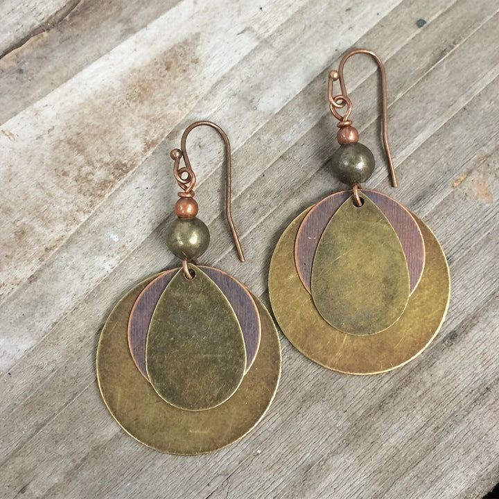 Vintage Distressed Bronze Tone Multi Layer Round Hoop Earrings