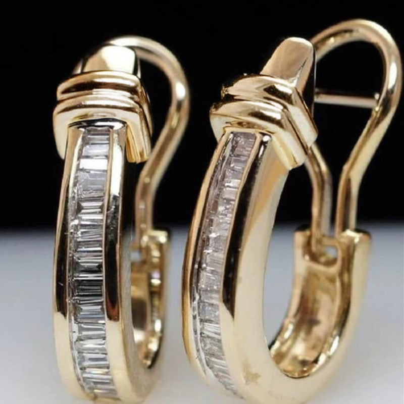 Vintage Style Gold Plated Zircon Horseshoe Buckle Earrings