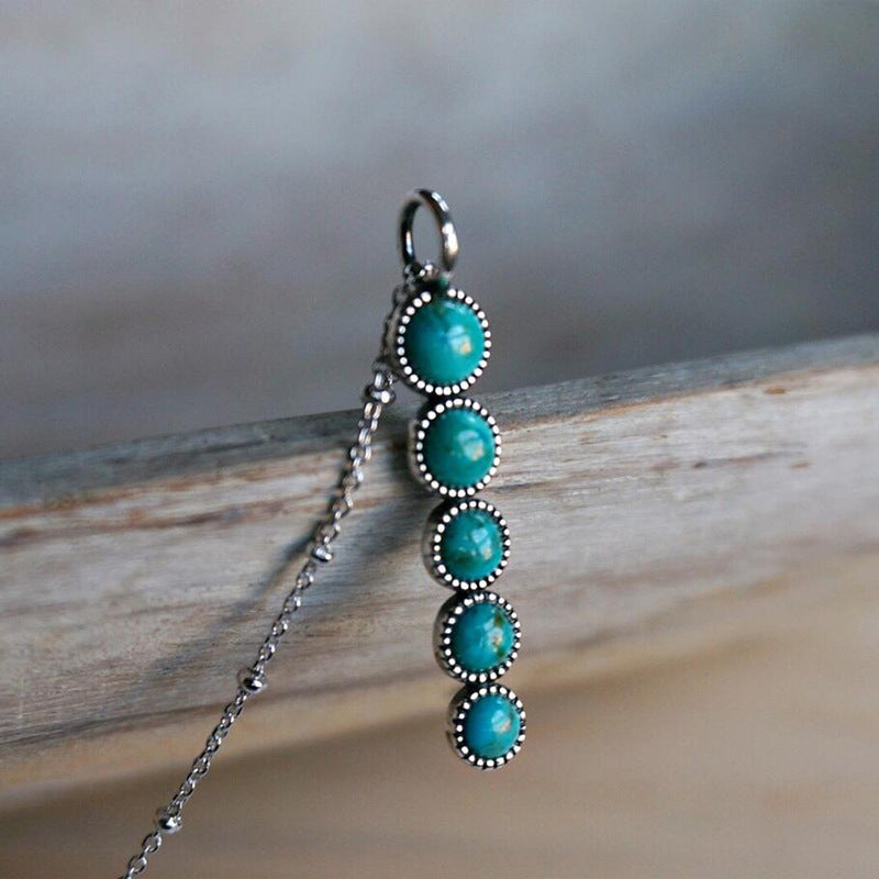 Vintage Ethnic Turquoise Geometric Pattern Pendant Necklace