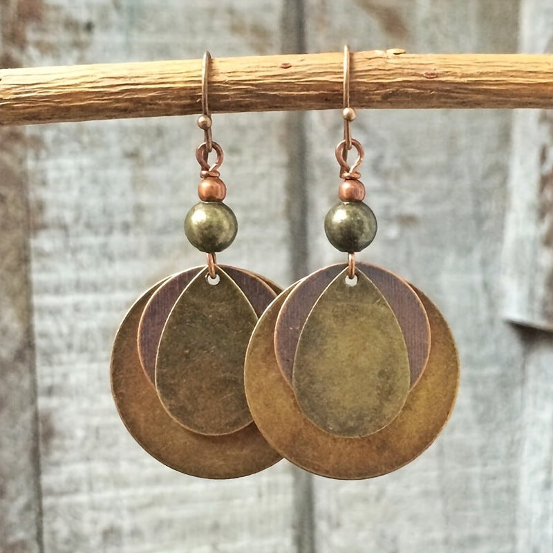 Vintage Distressed Bronze Tone Multi Layer Round Hoop Earrings