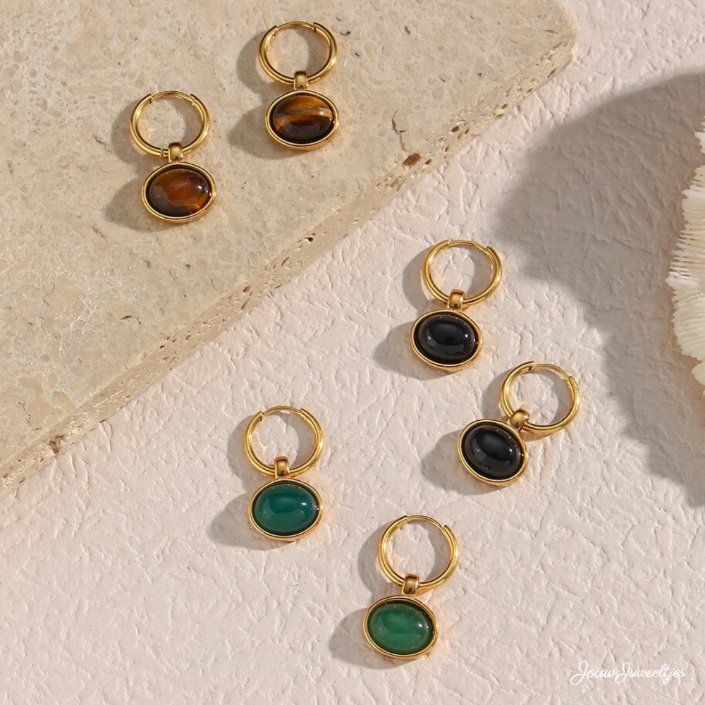 Celestial Harmony - Gold plated oorbellen - Tiger's Eye