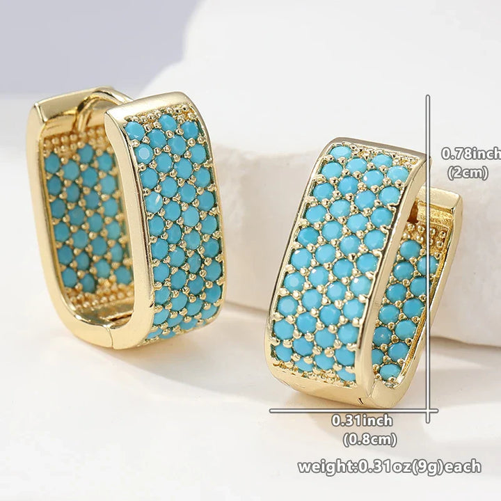 Turquoise Pavé Gold Huggie Earrings
