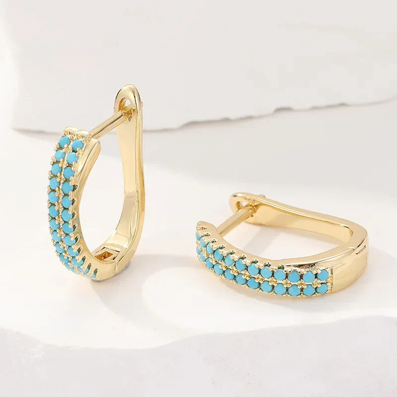 Turquoise Pavé Classic Gold Huggies