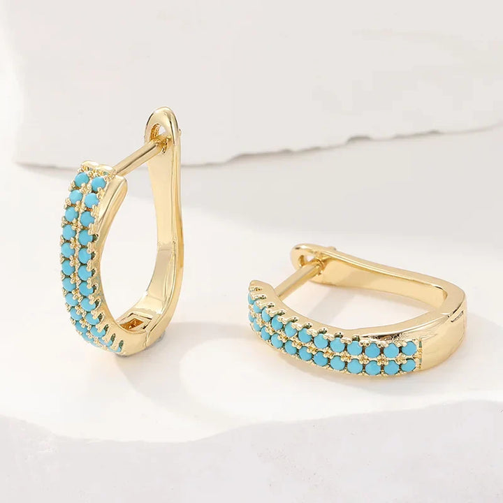 Turquoise Pavé Classic Gold Huggies