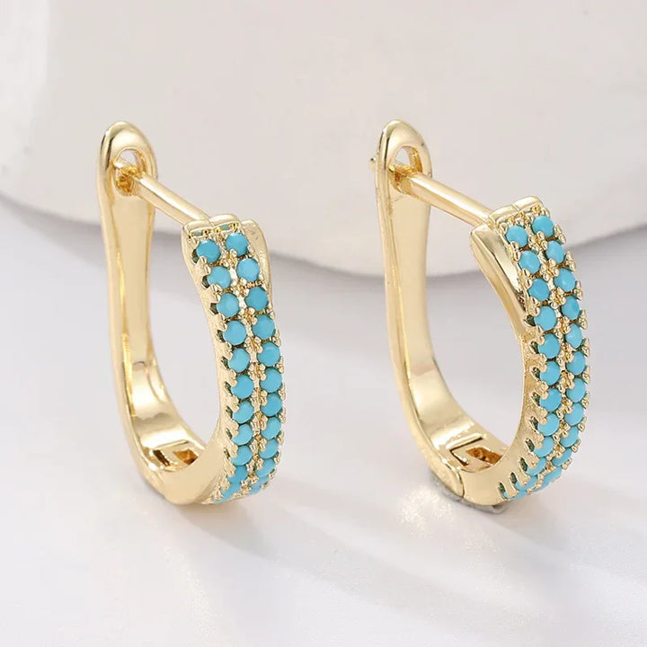 Turquoise Pavé Classic Gold Huggies