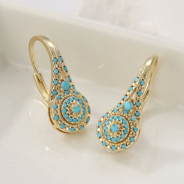 Valenne Turquoise Cluster Gold Earrings