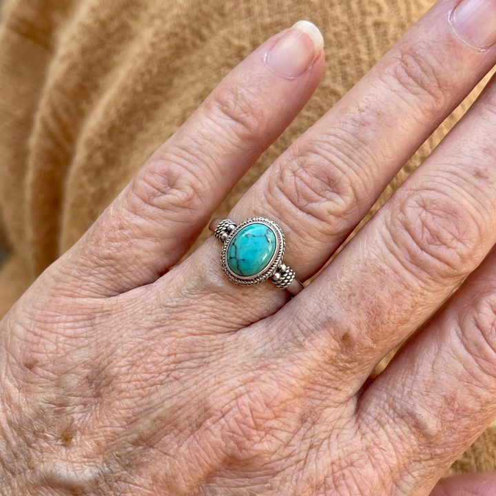 Vintage Bohemian Turquoise Round Silver Ring
