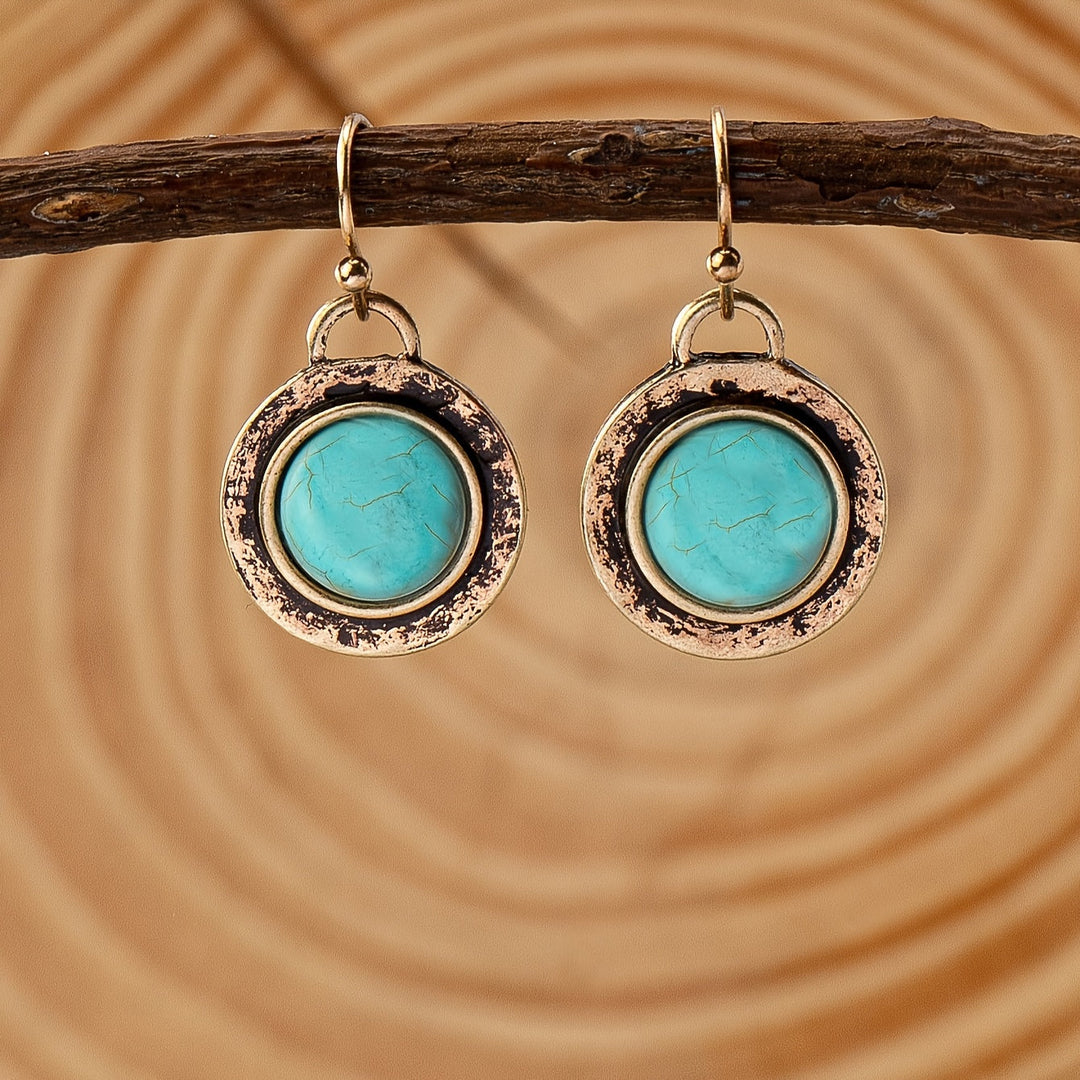 Bohemian Minimalist Turquoise Round Drop Earrings