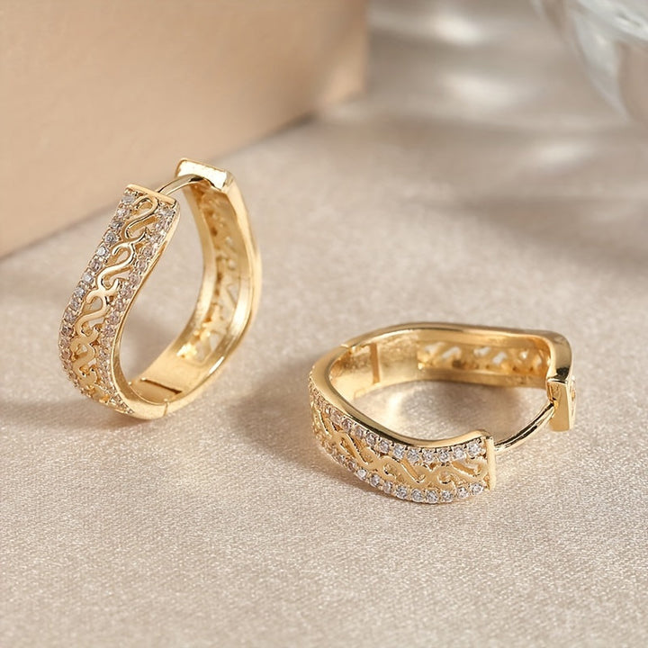 Vintage Opulent Circular Zirconia Inlaid Gold Plated Earrings