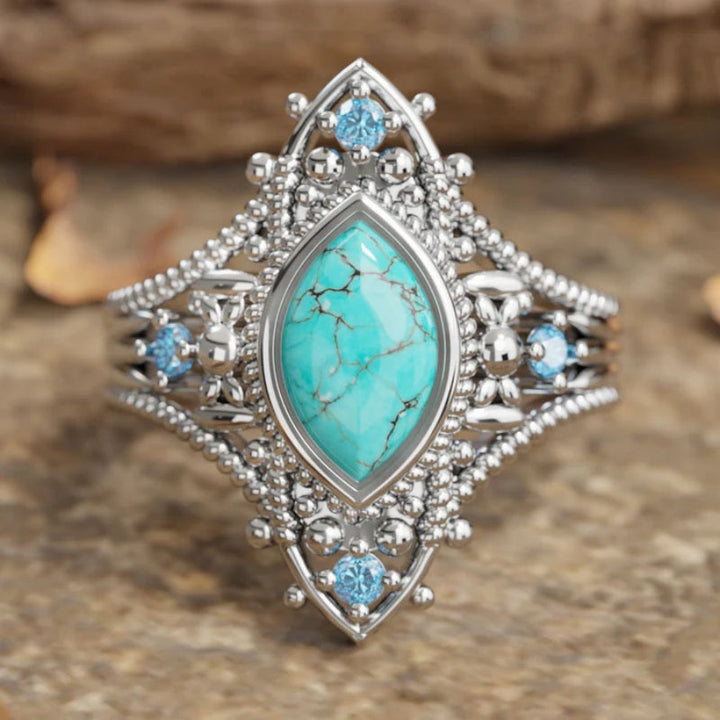 Bohemian Retro Style Blue Crystal Inlaid Turquoise Ring