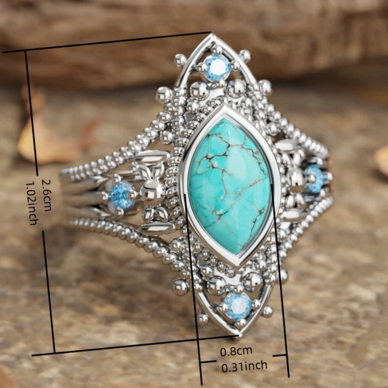 Bohemian Retro Style Blue Crystal Inlaid Turquoise Ring