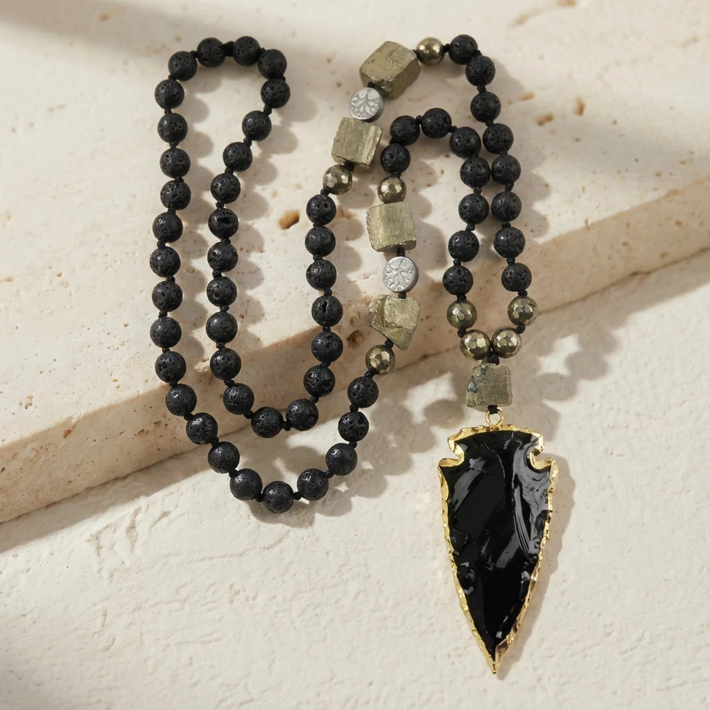 Black Obsidian Arrow Necklace - Obsidian