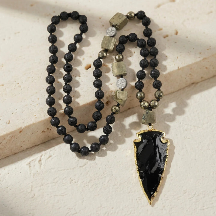Black Obsidian Arrow Necklace - Obsidian