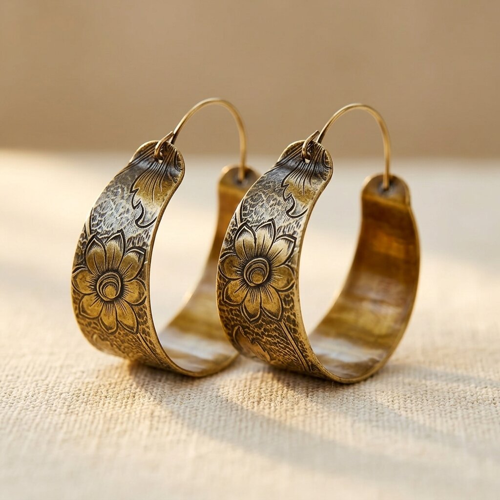 Boho Chic Vintage Floral Engraved Alloy Hoop Earrings