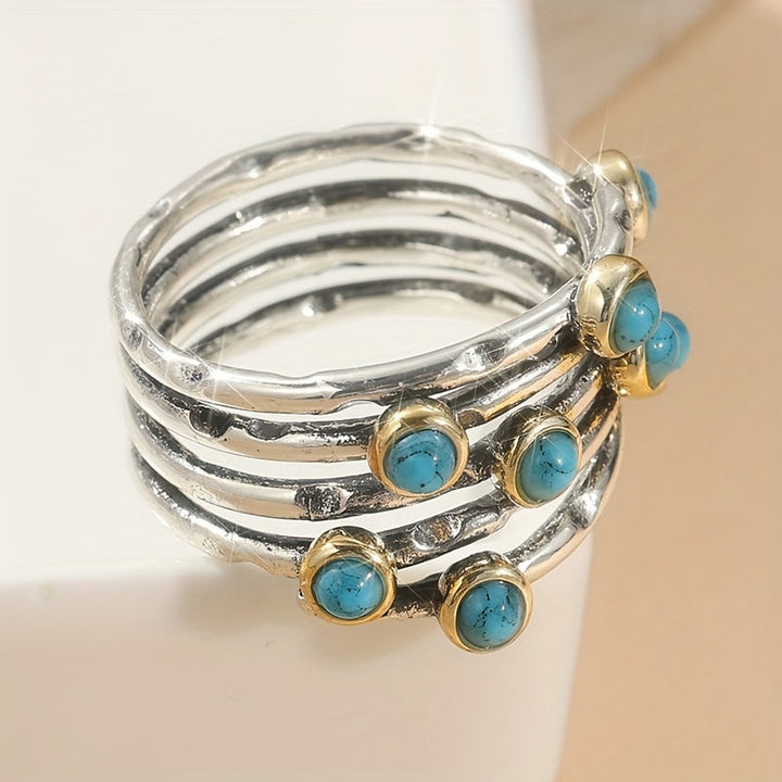 Vintage Geometric Turquoise Multi-Band Ring