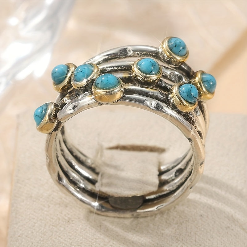 Vintage Geometric Turquoise Multi-Band Ring