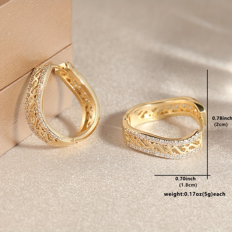 Vintage Opulent Circular Zirconia Inlaid Gold Plated Earrings