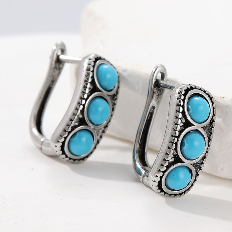 Vintage Minimalist Triple Turquoise Hoop Earrings