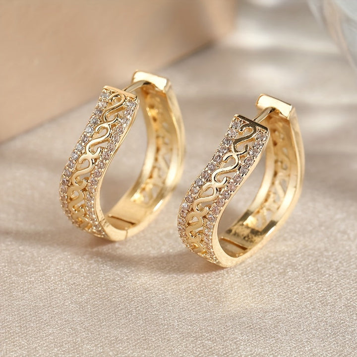 Vintage Opulent Circular Zirconia Inlaid Gold Plated Earrings